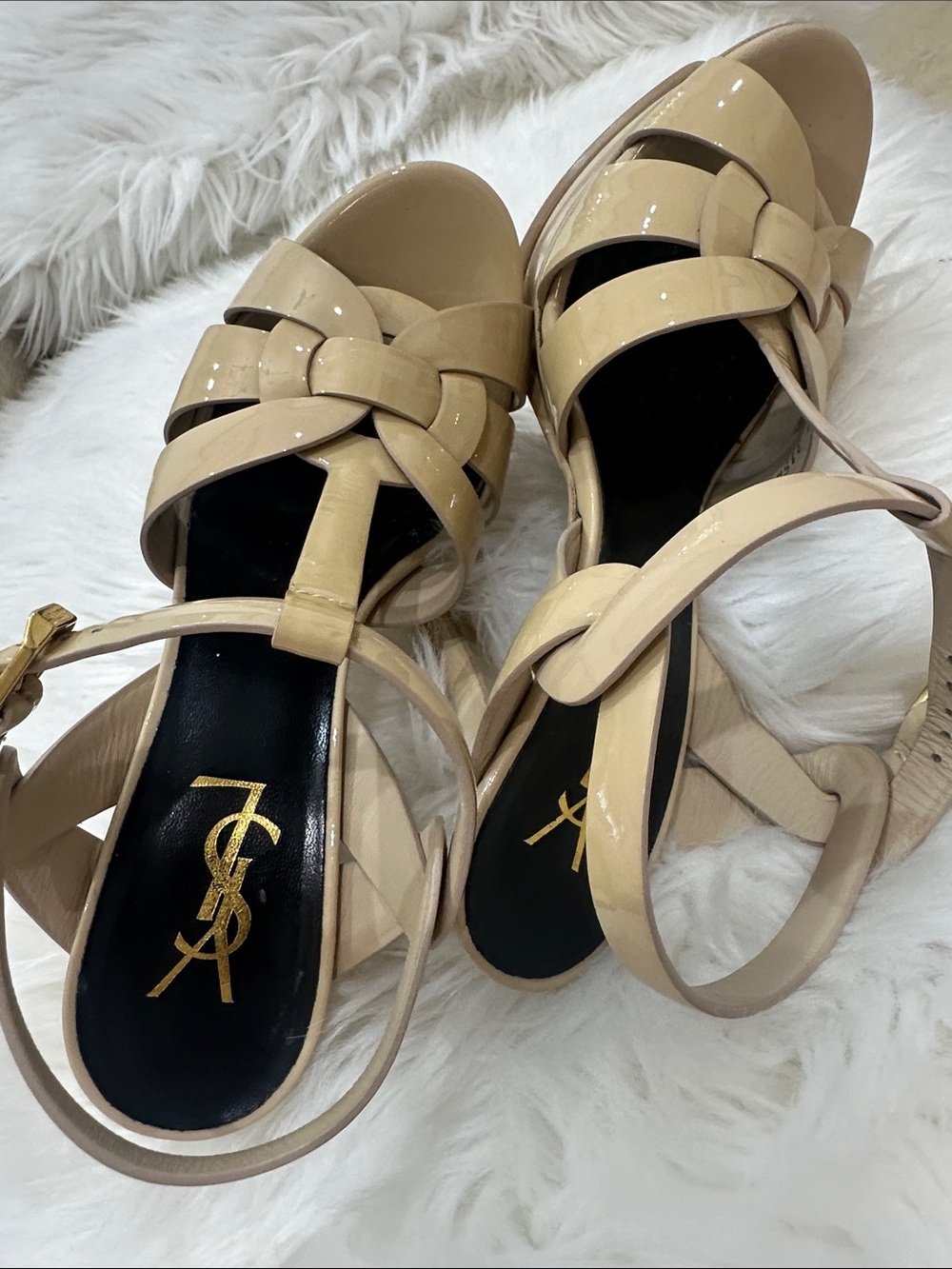 Yves Saint Laurent Beige Patent Leather Platform Heels - Picture 4 of 7